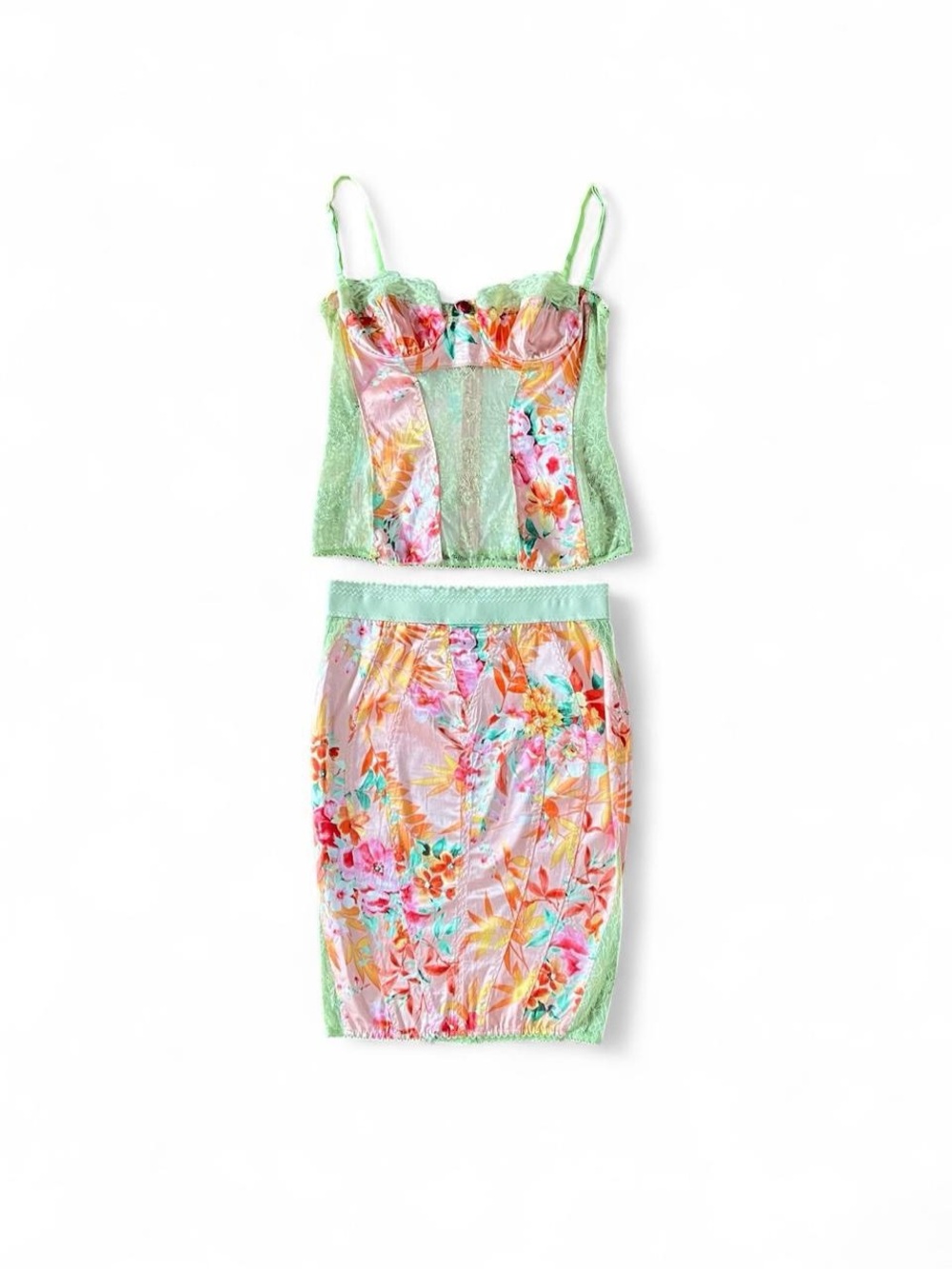 D&G Floral Satin Pencil Skirt Set in Mint and Multicolor